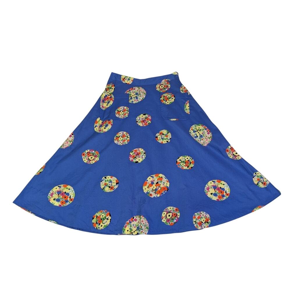 Anthropologie Conversations Floral Print A-Line Midi Skirt Blue Pockets